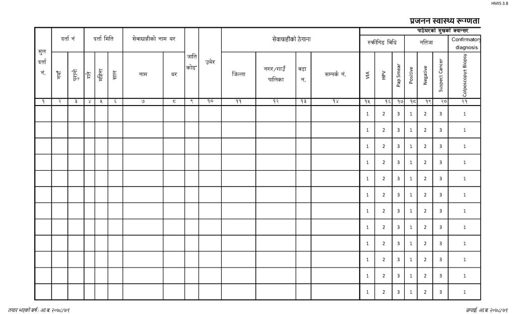 HMIS 3.8- RH Morbidity Service Register (प्रजनन स्वास्थ्य रुग्णता सेवा रजिष्टर)_Page_1