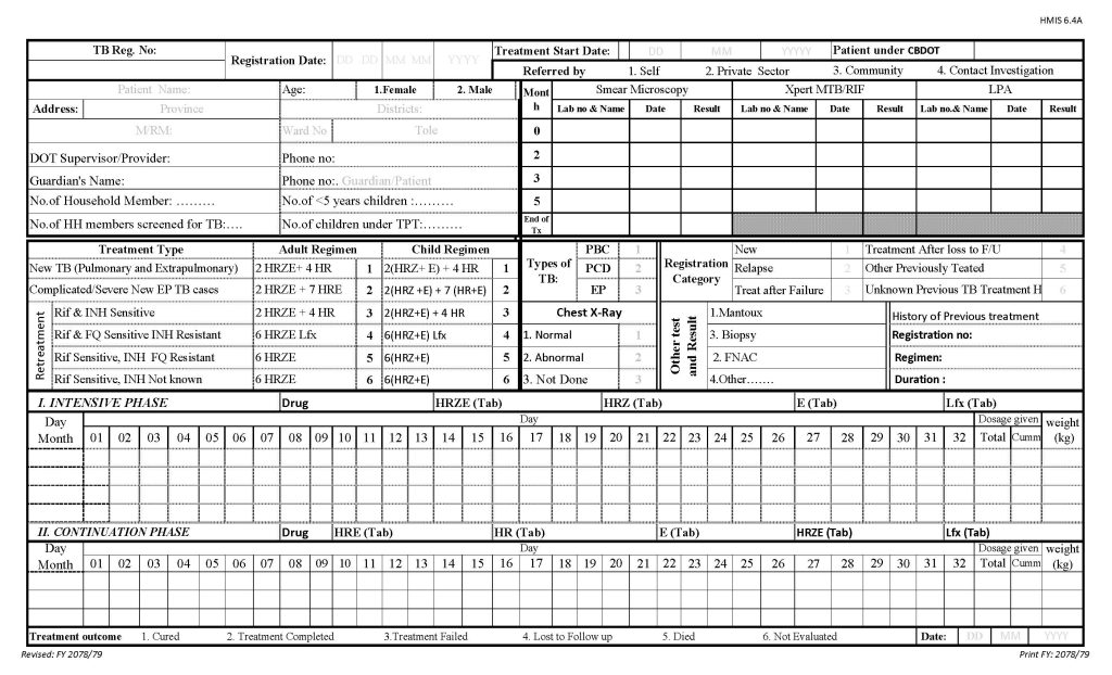 Tuberculosis Treatment Management Card (DSTB) (क्षयरोग उपचार व्यवस्थापन कार्ड (डी.एस टि.बि))_Page_1