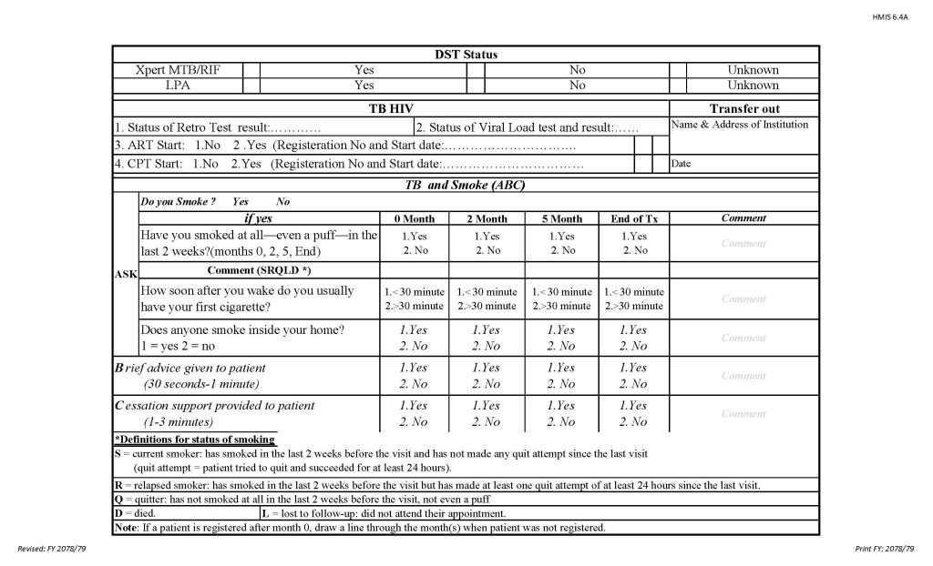 Tuberculosis Treatment Management Card (DSTB) (क्षयरोग उपचार व्यवस्थापन कार्ड (डी.एस टि.बि))_Page_2