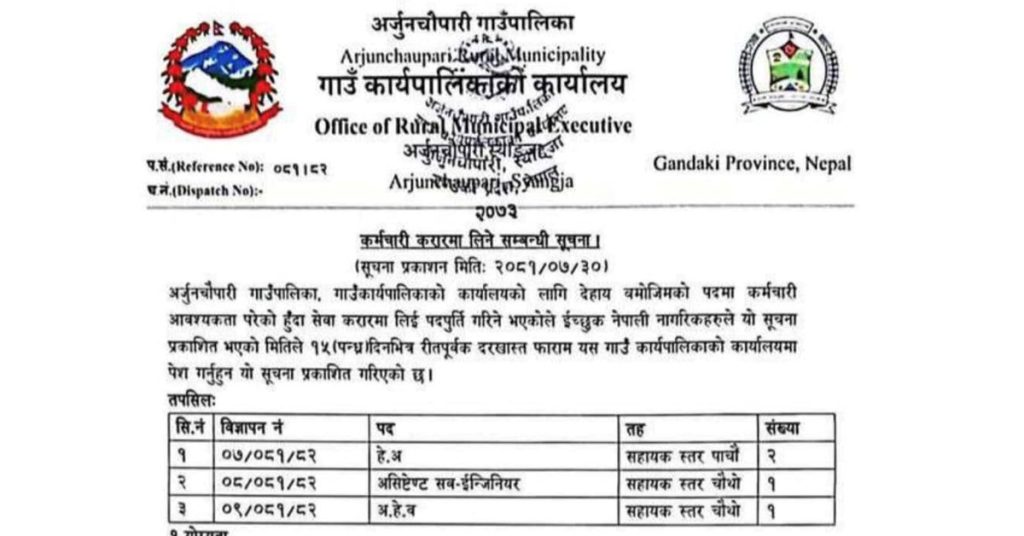 Vacancy Announcement- Arjunchaupari Rural Municipality